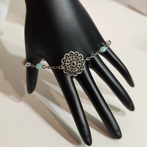 Delicate Filligree Silvertone Faceted Crystal Bracelet